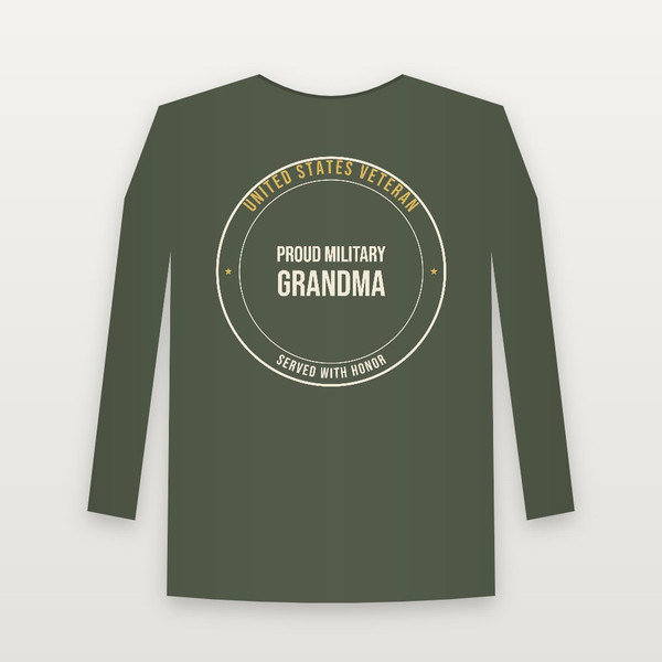 Proud Military Grandma Veteran Long Sleeve Tee (Badge) - Military Green