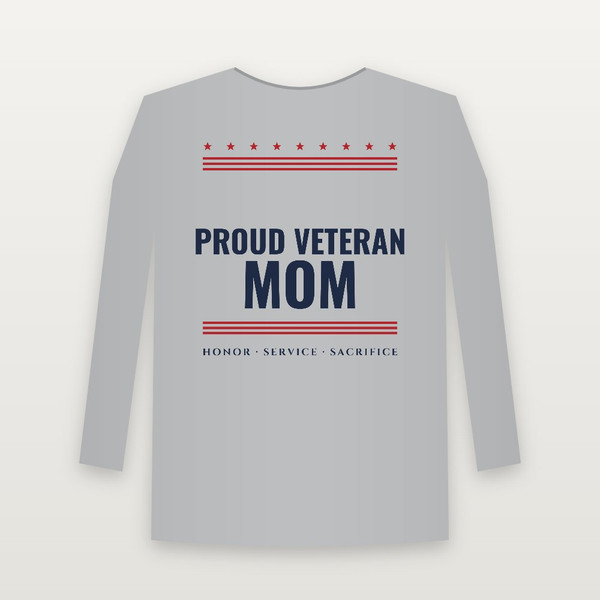 Proud Veteran Mom Long Sleeve Tee (Stars & Stripes) - Heather Gray