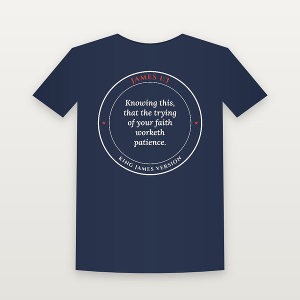 James 1:3 KJV Christian T-Shirt (Round Badge) - Navy