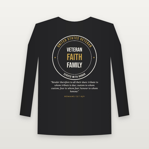 Veteran · Faith · Family Long Sleeve Tee with Romans 13:7 (Badge) - Black