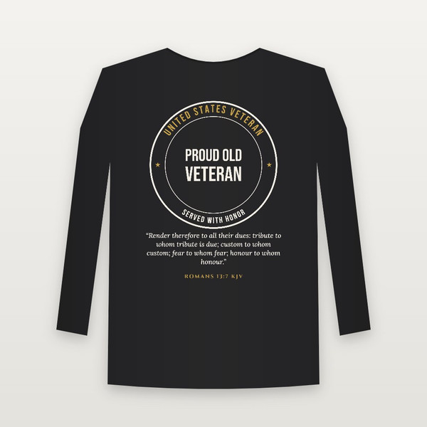 Proud Old Veteran Long Sleeve Tee with Romans 13:7 (Badge) - Black
