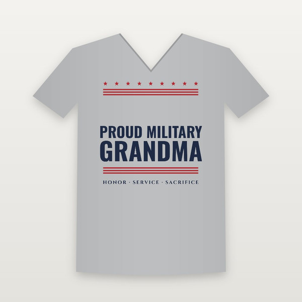 Proud Military Grandma Veteran V-Neck Tee (Stars & Stripes) - Heather Gray