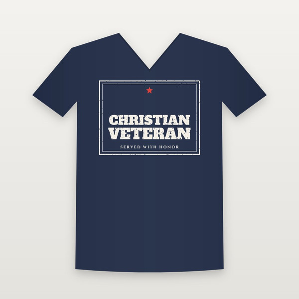 Christian Veteran V-Neck Tee (Vintage Frame) - Navy