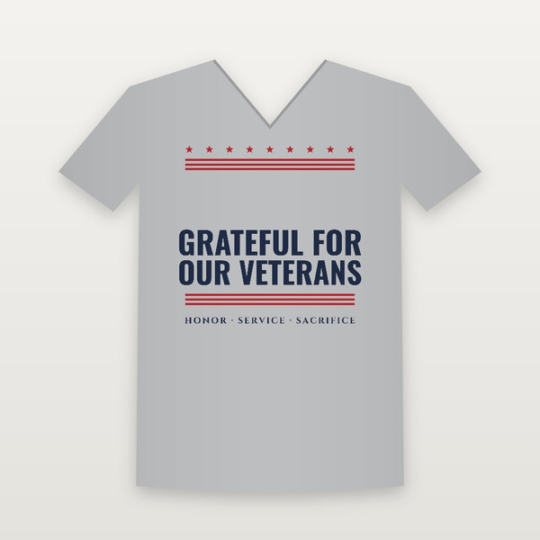 Grateful for Our Veterans V-Neck Tee (Stars & Stripes) - Heather Gray