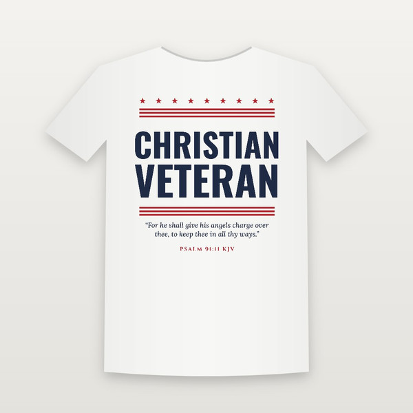 Christian Veteran Youth Tee with Psalm 91:11 (Stars & Stripes) - White
