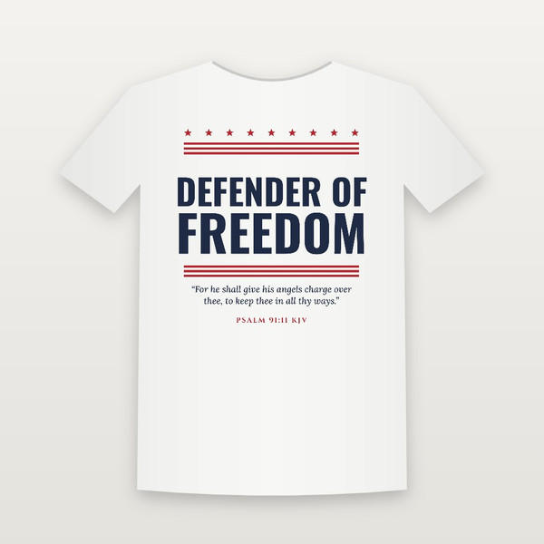 Defender of Freedom Veteran Youth Tee with Psalm 91:11 (Stars & Stripes) - White