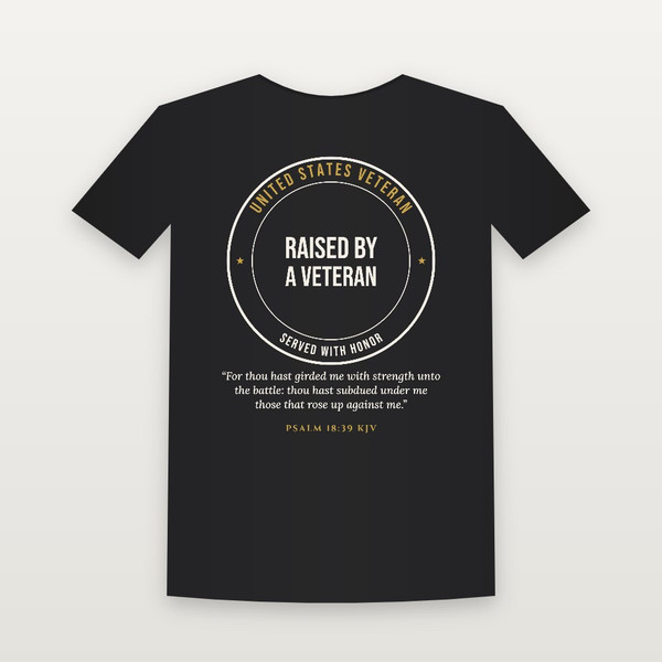 Raised by a Veteran Toddler Tee with Psalm 18:39 (Badge) - Black