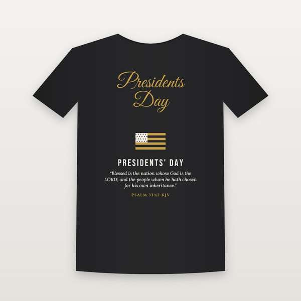Presidents Day Presidents' Day Christian Short Sleeve Tee with Psalm 33:12 (Holiday Script) - Black