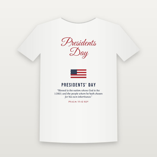 Presidents Day Presidents' Day Christian Short Sleeve Tee with Psalm 33:12 (Holiday Script) - White