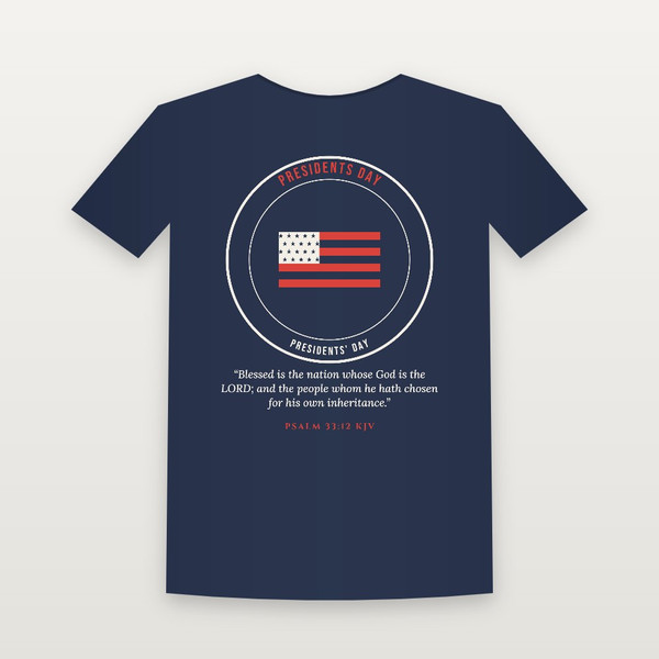 Presidents Day Presidents' Day Christian Short Sleeve Tee with Psalm 33:12 (Emblem Badge) - Navy
