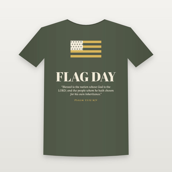 Flag Day Christian Short Sleeve Tee with Psalm 33:12 (Holiday) - Military Green