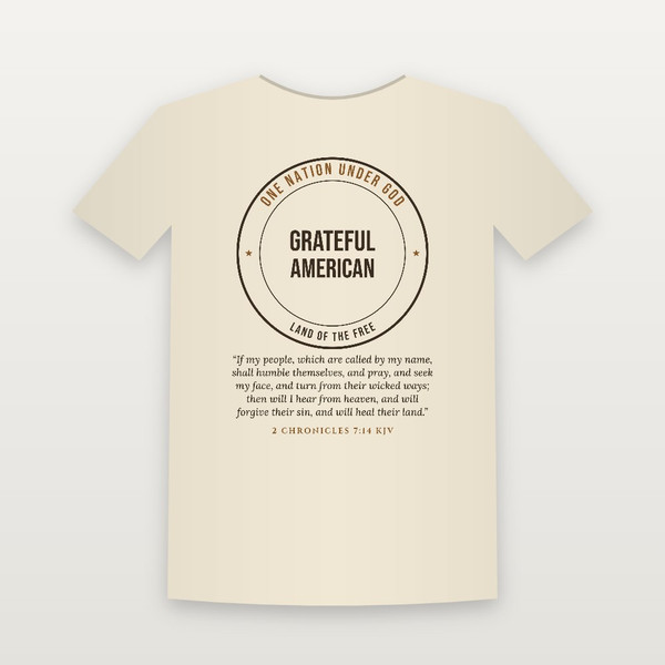 Grateful American Patriotic Short Sleeve Tee with 2 Chronicles 7:14 (Badge) - Natural