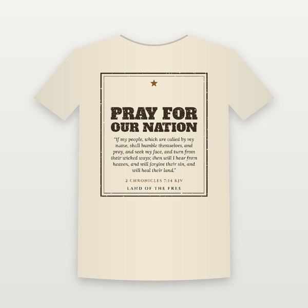 Pray for Our Nation Patriotic Short Sleeve Tee with 2 Chronicles 7:14 (Vintage Frame) - Natural