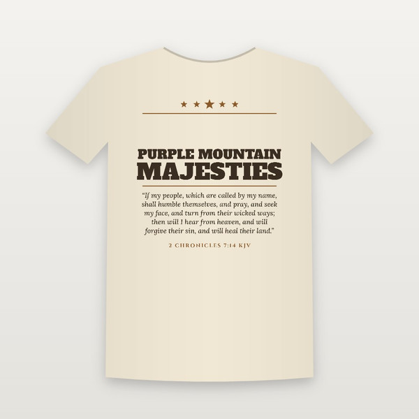 Purple Mountain Majesties Patriotic Short Sleeve Tee with 2 Chronicles 7:14 (Star Banner) - Natural