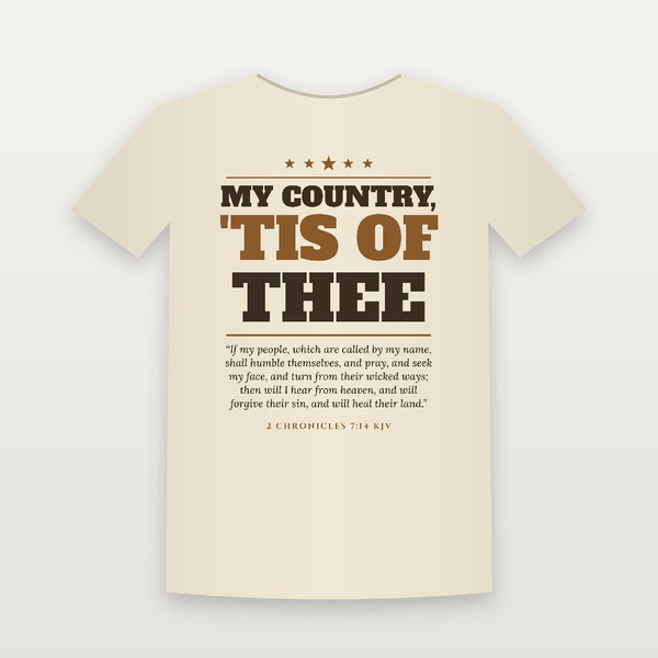 My Country, 'Tis of Thee Patriotic Short Sleeve Tee with 2 Chronicles 7:14 (Star Banner) - Natural