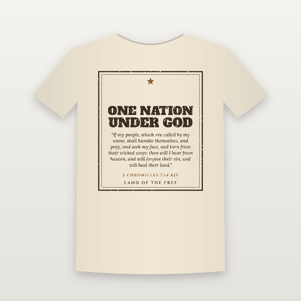 One Nation Under God Patriotic Short Sleeve Tee with 2 Chronicles 7:14 (Vintage Frame) - Natural