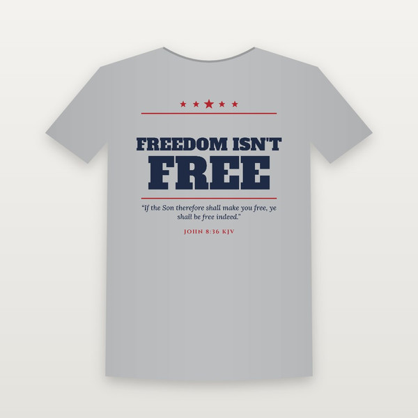 Freedom Isn't Free Patriotic Short Sleeve Tee with John 8:36 (Star Banner) - Heather Gray