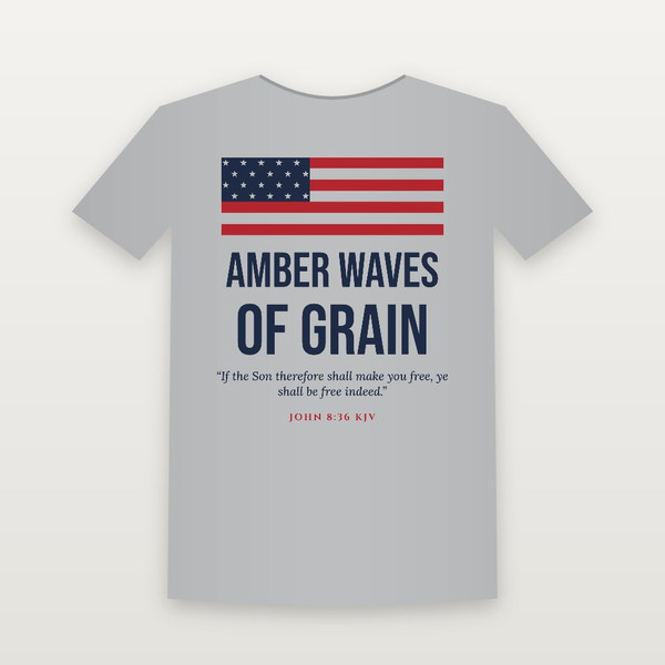Amber Waves of Grain Patriotic Short Sleeve Tee with John 8:36 (Flag) - Heather Gray