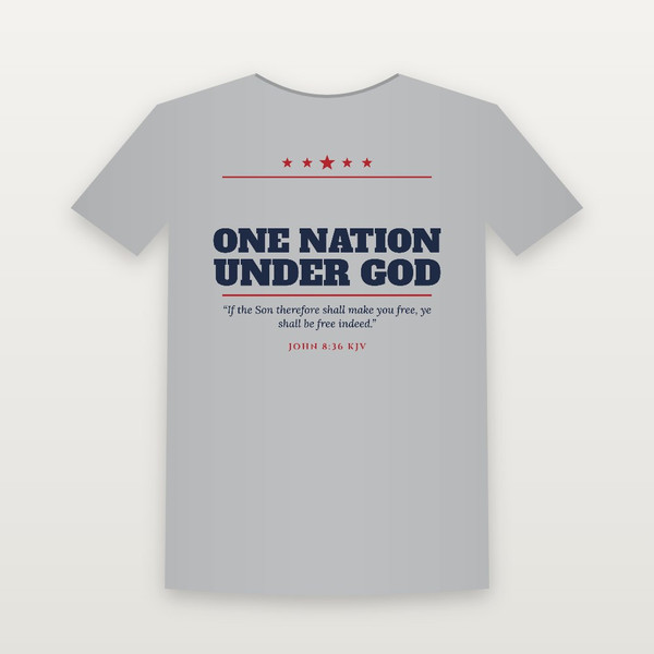 One Nation Under God Patriotic Short Sleeve Tee with John 8:36 (Star Banner) - Heather Gray