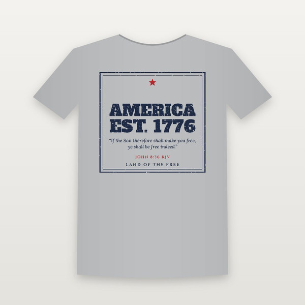America · Est. 1776 Patriotic Short Sleeve Tee with John 8:36 (Vintage Frame) - Heather Gray