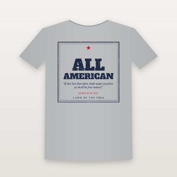 All American Patriotic Short Sleeve Tee with John 8:36 (Vintage Frame) - Heather Gray