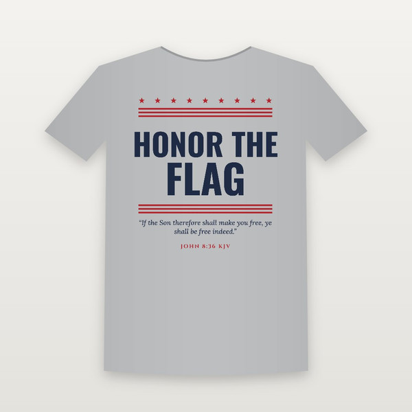 Honor the Flag Patriotic Short Sleeve Tee with John 8:36 (Stars & Stripes) - Heather Gray