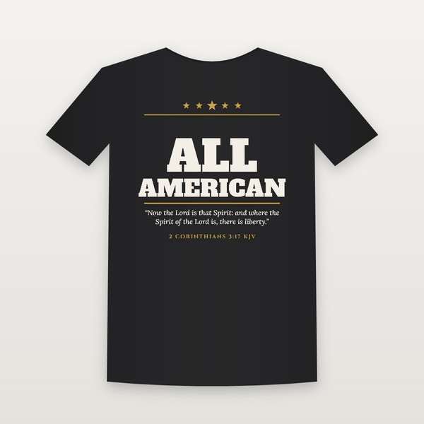 All American Patriotic Short Sleeve Tee with 2 Corinthians 3:17 (Star Banner) - Black