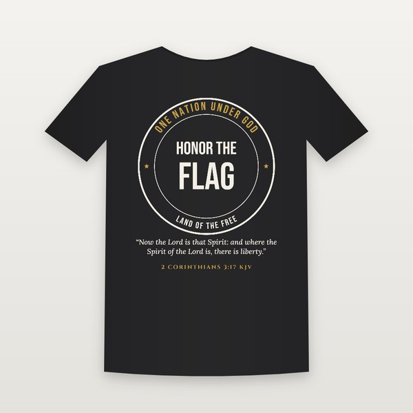 Honor the Flag Patriotic Short Sleeve Tee with 2 Corinthians 3:17 (Badge) - Black