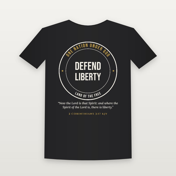 Defend Liberty Patriotic Short Sleeve Tee with 2 Corinthians 3:17 (Badge) - Black