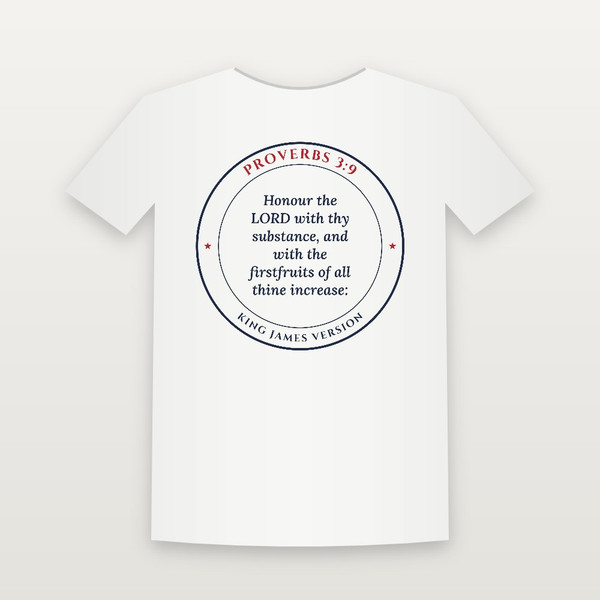Proverbs 3:9 KJV Christian T-Shirt (Round Badge) - White