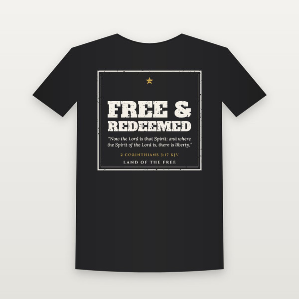 Free & Redeemed Patriotic Women's Relaxed Tee with 2 Corinthians 3:17 (Vintage Frame) - Black