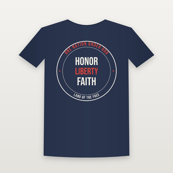 Honor · Liberty · Faith Patriotic Women's Relaxed Tee (Badge) - Navy
