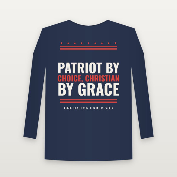 Patriot by Choice, Christian by Grace Long Sleeve Tee (Stars & Stripes) - Navy