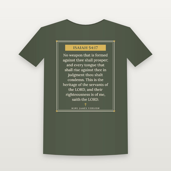 Isaiah 54:17 KJV Christian T-Shirt (Framed) - Military Green