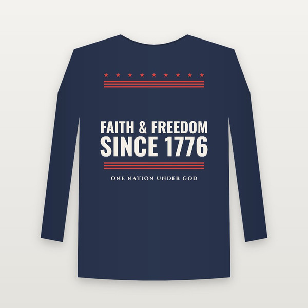 Faith & Freedom Since 1776 Patriotic Long Sleeve Tee (Stars & Stripes) - Navy