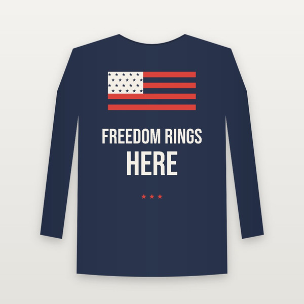 Freedom Rings Here Patriotic Long Sleeve Tee (Flag) - Navy