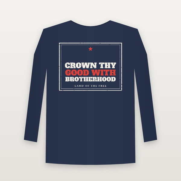 Crown Thy Good with Brotherhood Patriotic Long Sleeve Tee (Vintage Frame) - Navy