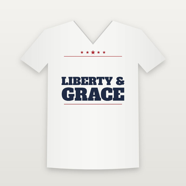 Liberty & Grace Patriotic V-Neck Tee (Star Banner) - White