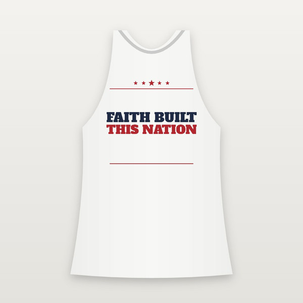 Faith Built This Nation Patriotic Women's Racerback Tank (Star Banner) - White