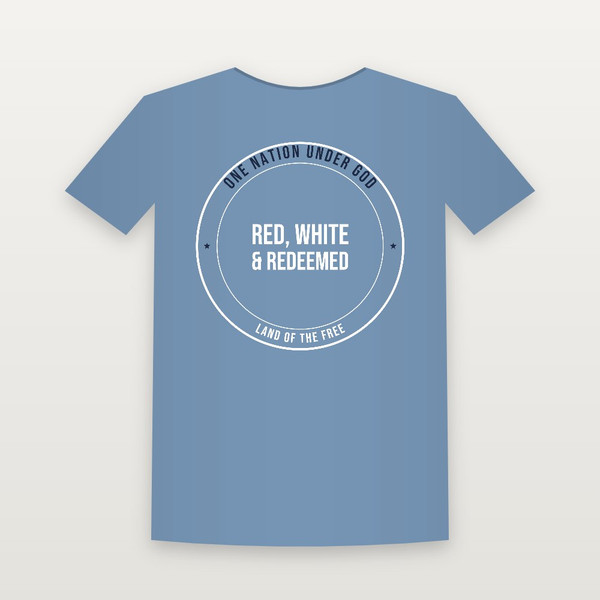 Red, White & Redeemed Patriotic Youth Tee (Badge) - Heather Blue