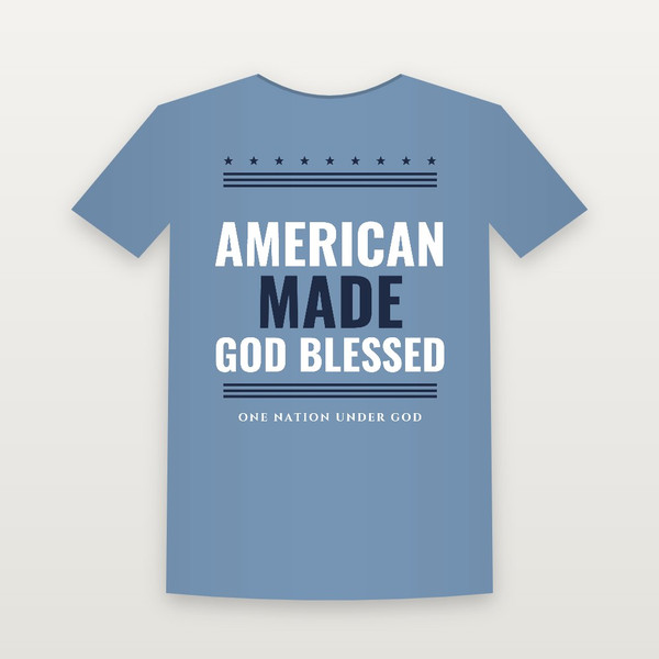 American Made · God Blessed Patriotic Youth Tee (Stars & Stripes) - Heather Blue