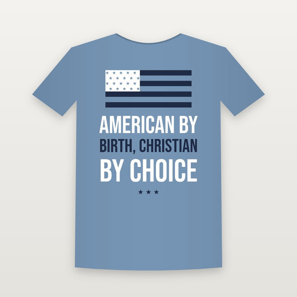 American by Birth, Christian by Choice Patriotic Youth Tee (Flag) - Heather Blue