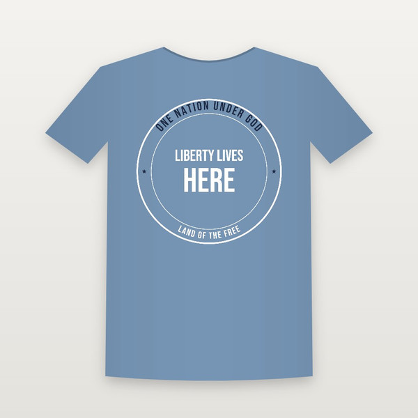 Liberty Lives Here Patriotic Youth Tee (Badge) - Heather Blue
