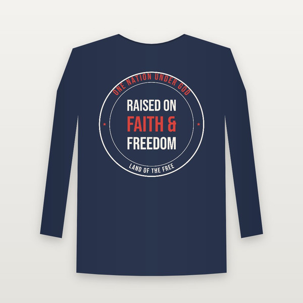 Raised on Faith & Freedom Patriotic Youth Long Sleeve Tee (Badge) - Navy