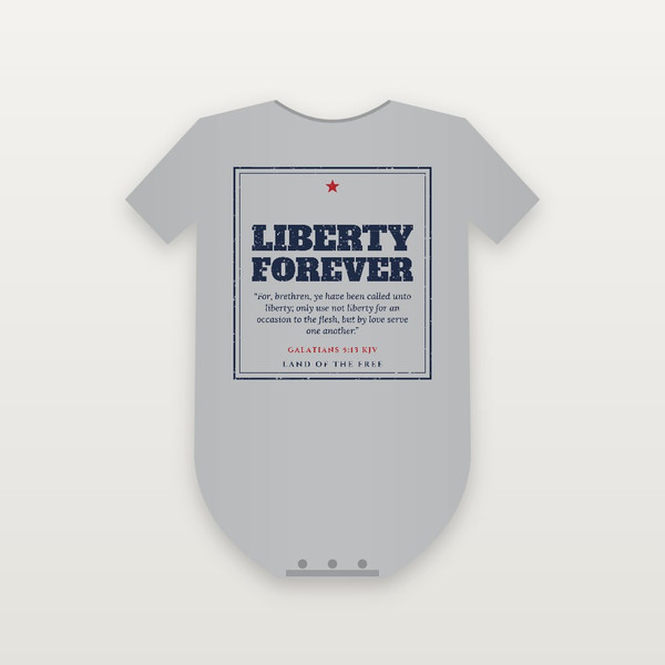 Liberty Forever Patriotic Baby One Piece with Galatians 5:13 (Vintage Frame) - Heather Gray
