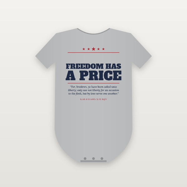 Freedom Has a Price Patriotic Baby Bodysuit with Galatians 5:13 (Star Banner) - Heather Gray