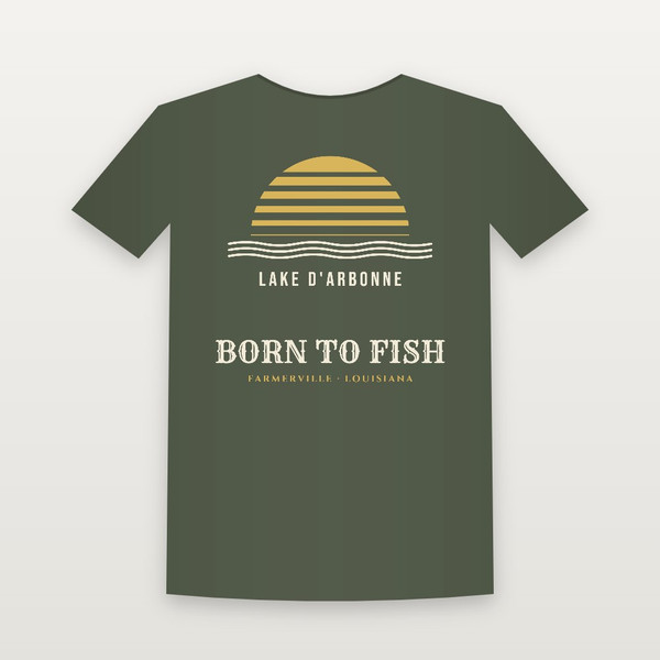 Born to Fish · Lake D'Arbonne Women's Relaxed Tee (Retro Sunset) - Military Green