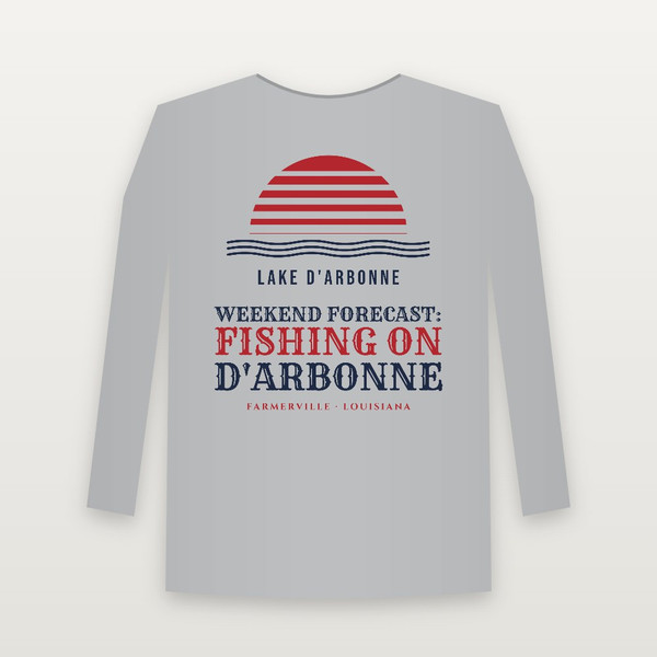 Weekend Forecast: Fishing on D'Arbonne Long Sleeve Tee (Retro Sunset) - Heather Gray