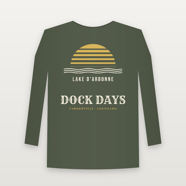 Dock Days Lake D'Arbonne Long Sleeve Tee (Retro Sunset) - Military Green