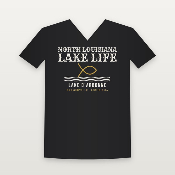 North Louisiana Lake Life Lake D'Arbonne V-Neck Tee (Fish & Waves) - Black